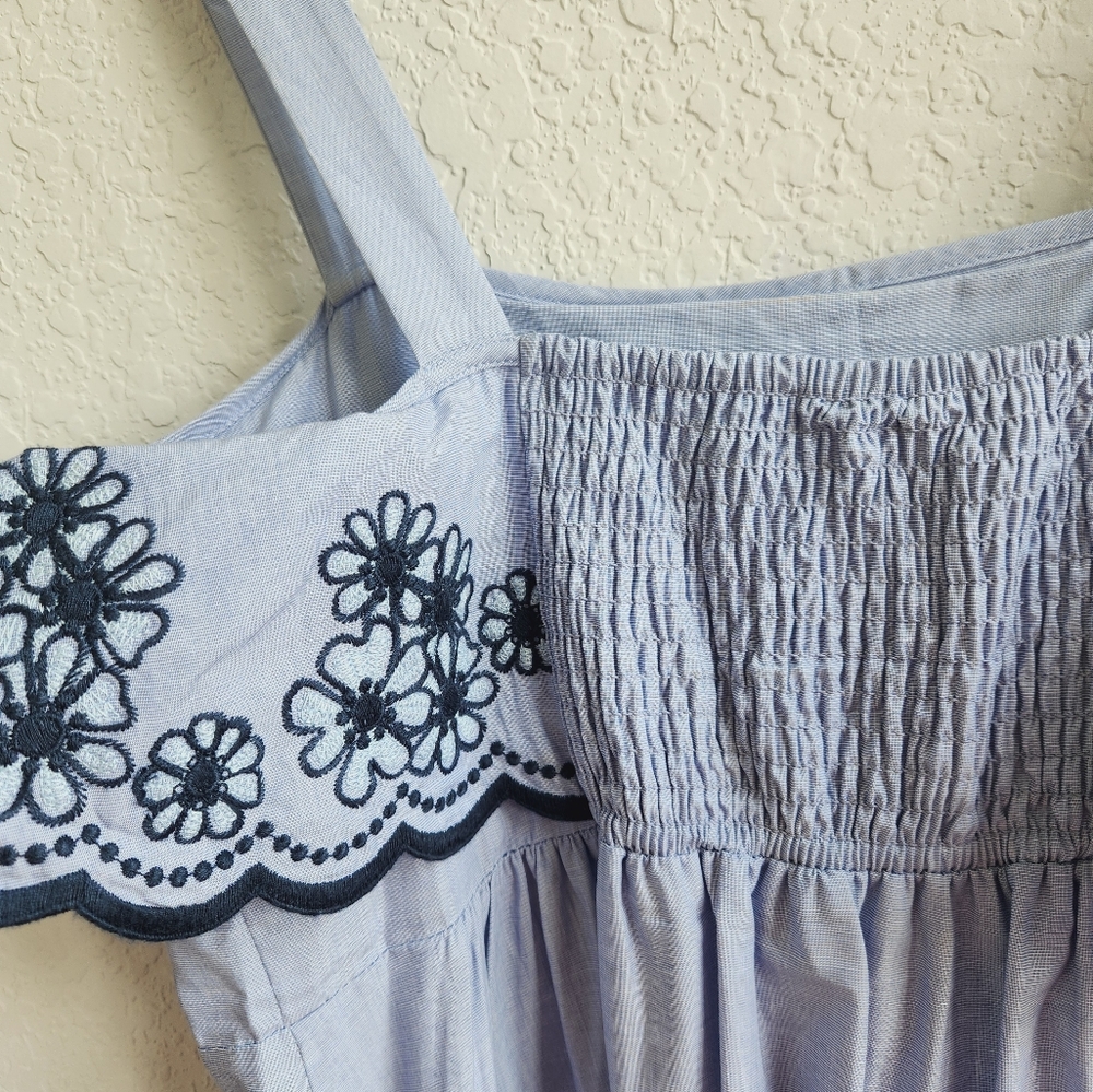 KATE SPADE DAISY EMBROIDERED PATIO BLUE BLACK RUFFLE SLEEVELESS DRESS   S Nwot - Picture 6 of 12